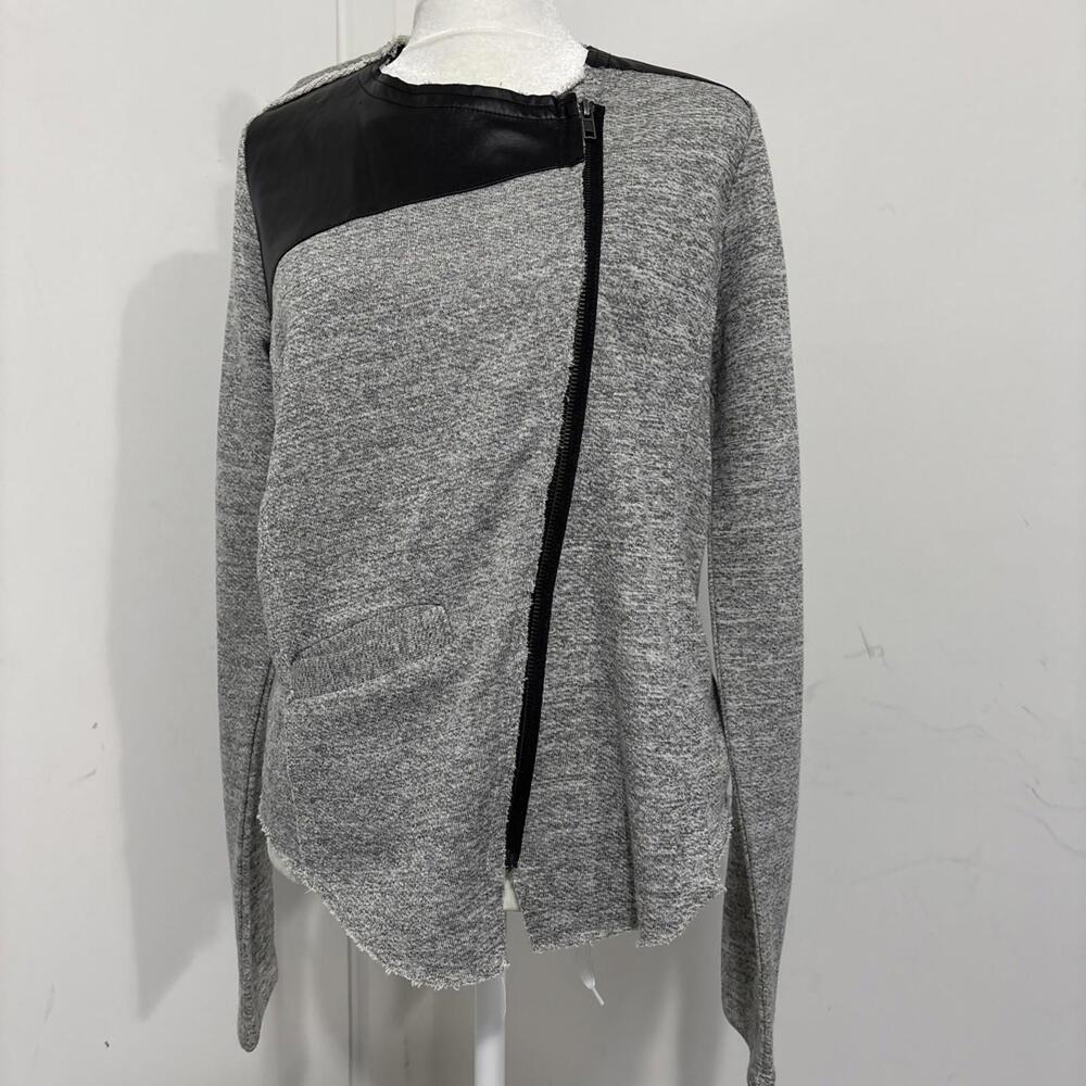 Dolan Los Angeles Sweater Large Gray Black Knit Lace‎ Full Zip LS Anthropologie